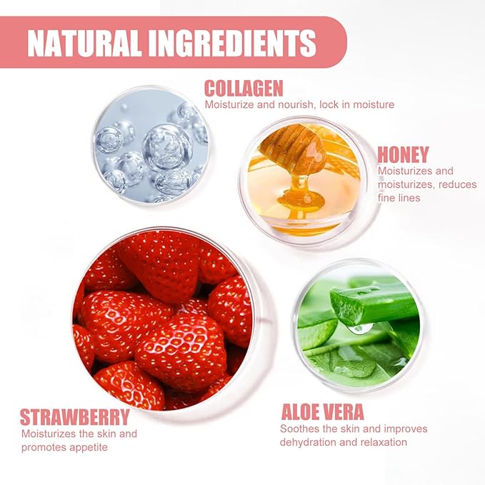 Strawberry Lip Balm Sleeping Lip Mask, Lip Balm with Stick, Lip Scrubs Exfoliator, Day & Night Lip Care - Hydrate Repair Prevent Dry (Strawberry)