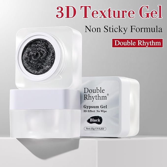 Double Rhythm 3D Nail Gel Solid Sculpting Gel for Nail Art Non-Sticky Hard Gel for Building Carving Molding Nail Extension Soak Off UV/LED Salon Home DIY 0.5 Oz (Gypsum Black)