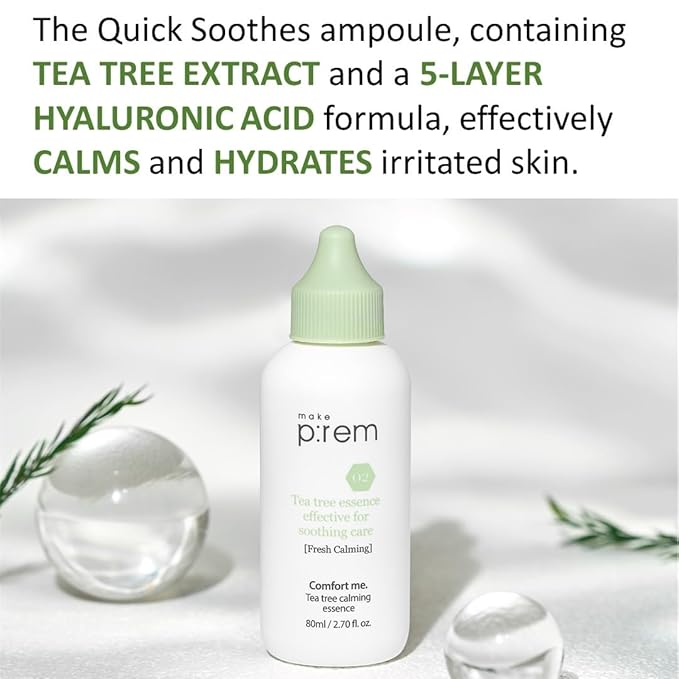 [make p:rem] Comfort me. Tea tree calming essence | soothing essence | lightweight and watery essence | Quick-Absorbing | essence for sensitive skin | 80ml, 2.70 fl.oz. | MAKEP:REM makeprem