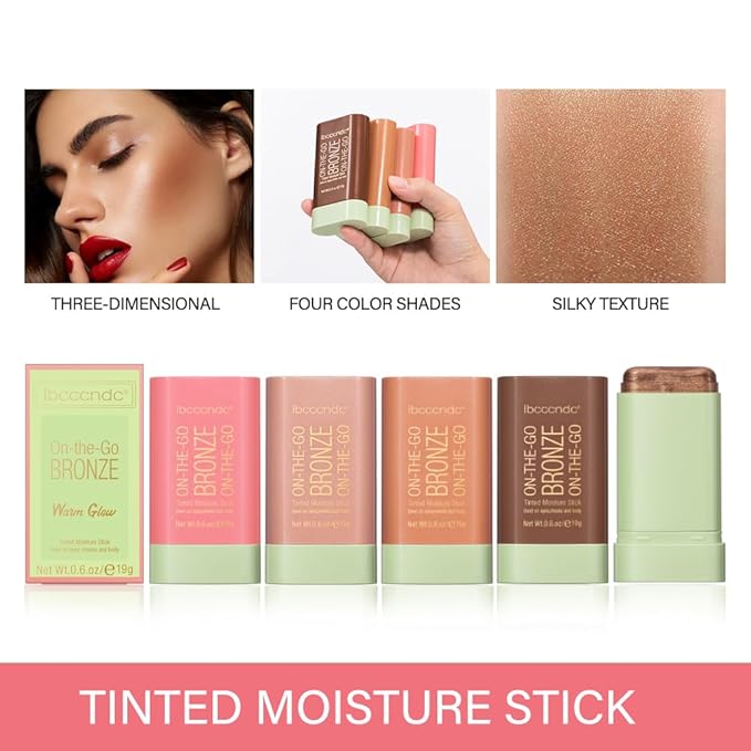 Multi-Use Makeup Bronzer Stick for Effortless Glow - Hydrating Solid Moisturizer with Natural Bronze Tint for Eyes, Lips & Cheeks (#3 Rich Glow)