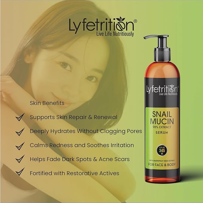Snail Mucin 98% Power Repairing Serum with Hyaluronic Acid & Aloe Vera, Skin Repair Serum, Moisturizing Serum Essence for Soothing, Reducing Fine Lines Deep Nourishing (12 Fl Oz)