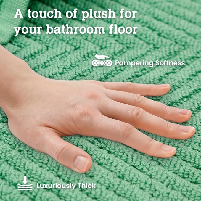 Casa Lino 100% Cotton Bath Mat Set of 2 (NOT A Rug) - 34" x 22" Bathroom Floor Towels - Machine Washable, Soft, Highly Absorbent & Quick Dry Bath Floor Towel (Green)