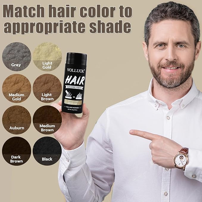 VOLLUCK Hair Fibers for Thinning Hair, Instant Coverage Hair Building Fibers for Women and men, Natural Hair Powder for Conceal Hair Loss 28 g (Light Blonde)
