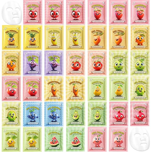 Kaely 40 Pack Bulk Face Masks for Kids, Kids Face Mask Spa Day Kit Supplies, Spa Party Favors for Teens Girls Women, Sheet Facial Mask Skincare Gifts Set, Moisturize Soothe for All Skin Types, 01