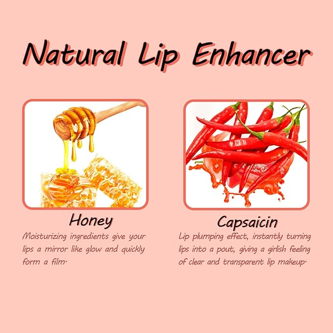 Lip Plumper Gloss Booster 3 Colors Set,Natural Pout Lip Plumping Oil and Lip Care Serum Enhancer Lifter Gloss for Fuller Moisturizing Hydrating&Reduce Fine Lines Nourishing Lips Mask Makeup