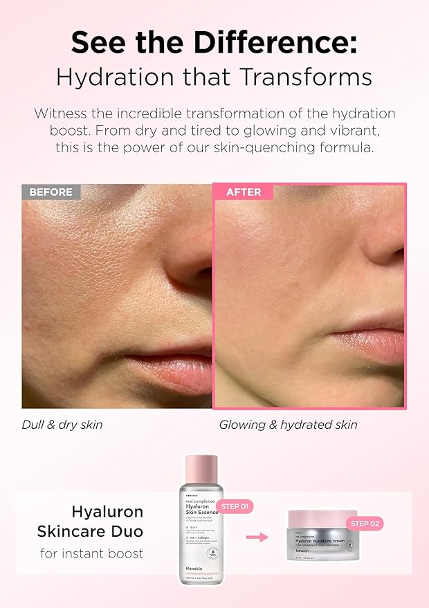 Hanskin Real Complexion Hyaluronic Moisture Cream,Hyaluronic Acid Moisturizer with Niacinamide Vitamin E Moisturizing Lotion for Sensitive and Dry Skin Korean Skincare 1.69 fl.oz.