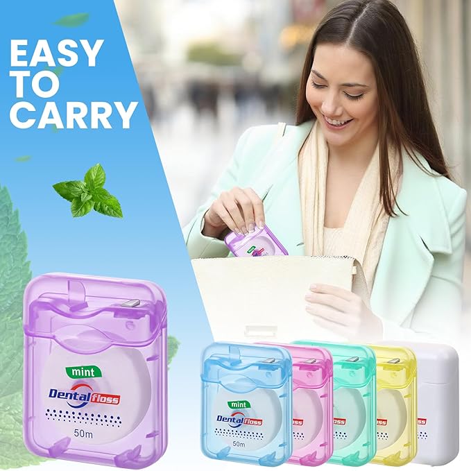 Geiserailie 72 Pack Dental Floss Bulk Mint Flavored 50m Each Travel Dental Floss Waxed Oral Care for Teeth and Gum Protection(Multicolor)
