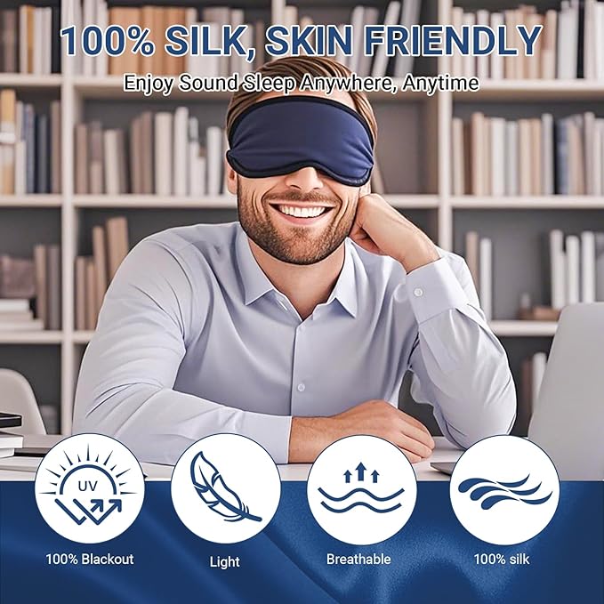 Sleep Mask 100% Pure Mulberry Silk Eye Masks with Adjustable Strap for Sleeping Mulberry Silk Eye Sleep Shade Cover Block Light Reduces Puffy Eyes Traveling Gifts