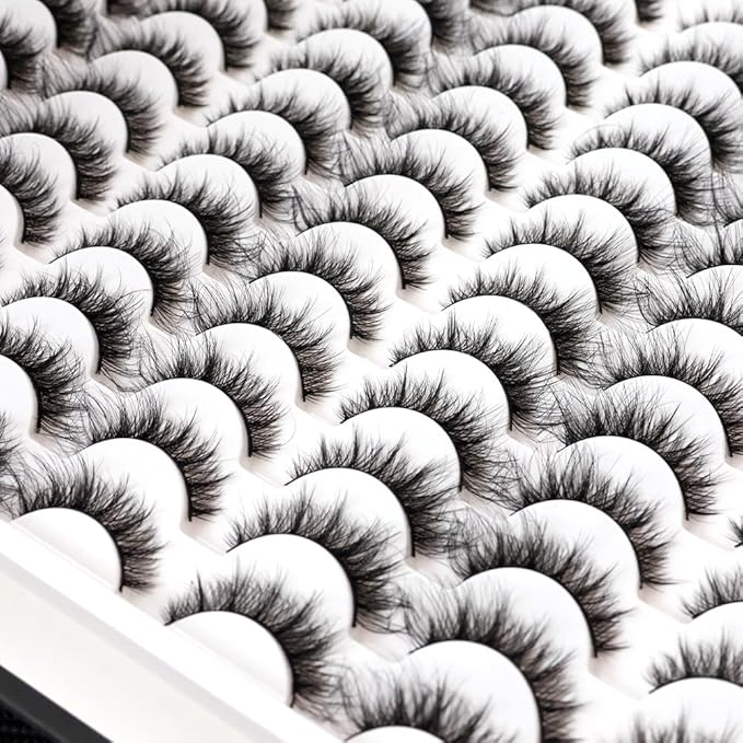 False Eyelashes 48 Pairs Faux Mink Lashes 14mm Wispy Lashes 3D Fluffy Cat Eye Lashes Pack Bulk Wholesale Strip Lashes(style 48-040)