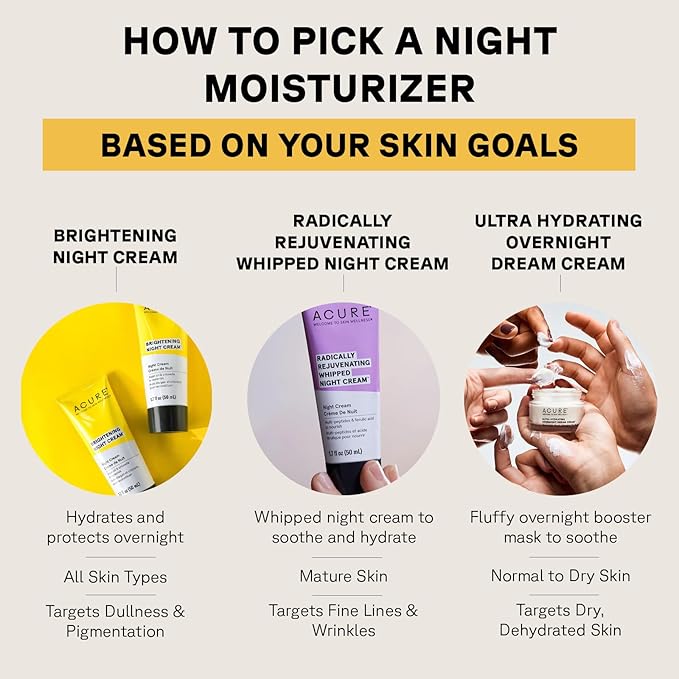 Acure Radically Rejuvenating Whipped Night Cream - Anti Aging Peptide Night Face Cream for Women & Men, Hydrating & Renewing Moisturizer for Fine Lines and Dark Spots with Vitamin C - 1.7 fl oz