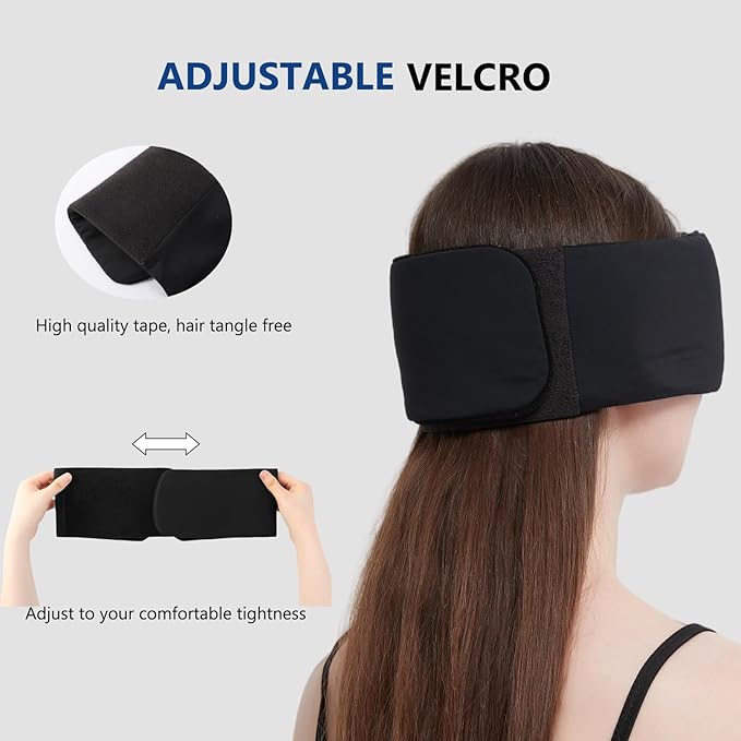 Sleep Mask ALASKA BEAR Wraparound Cool for Sensitive Sleeper Side or Back, Women and Men, Adjustable Headband Eye Mask and Earmuff Blindfold for Full Blackout, Upgraded w/o Buckles