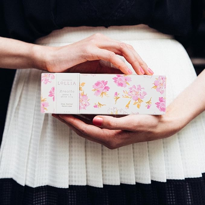 LOLLIA Breath Handcreme, 4 oz, Peony & White Lily Scented Hand Cream for Women, Moisturizing Lotion for Dry Hands, Quick Absorbing Shea Butter & Cocoa Butter, Luxury Purse Essentials