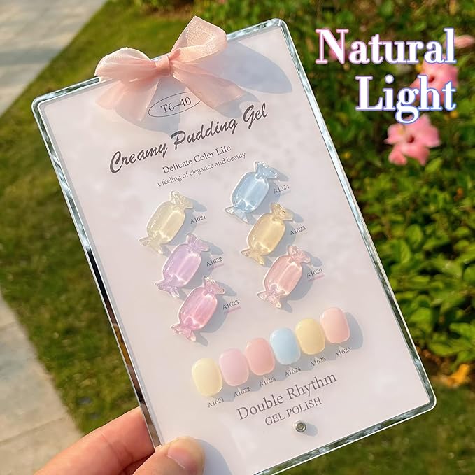 Double Rhythm 6 Pcs 15 ML Gel Polish Set Same Color Same Bottle Soak Off Gel Polish Kit Nail Art Manicure Salon DIY at Home for Women (Jelly Blue Purple Nude Pink-T6-40)