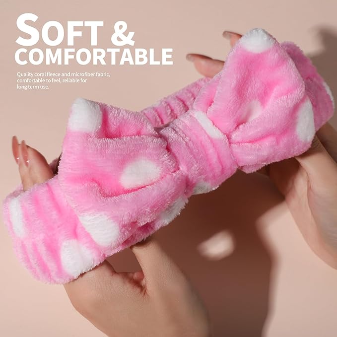 Teenitor 5pcs Makeup Headband with Removable Bow, Spa Headband for Washing Face for Teen Girls Women, Christmas Gifts Basket for Teens Girls Party, Skin Care Hairband