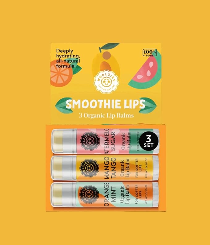 Lip Balm Set: All-Natural Shea Butter, Beeswax, Coconut Oil, Vitamin E Infused Lip Moisturizer Care (3 Pack, Smoothie Lips)