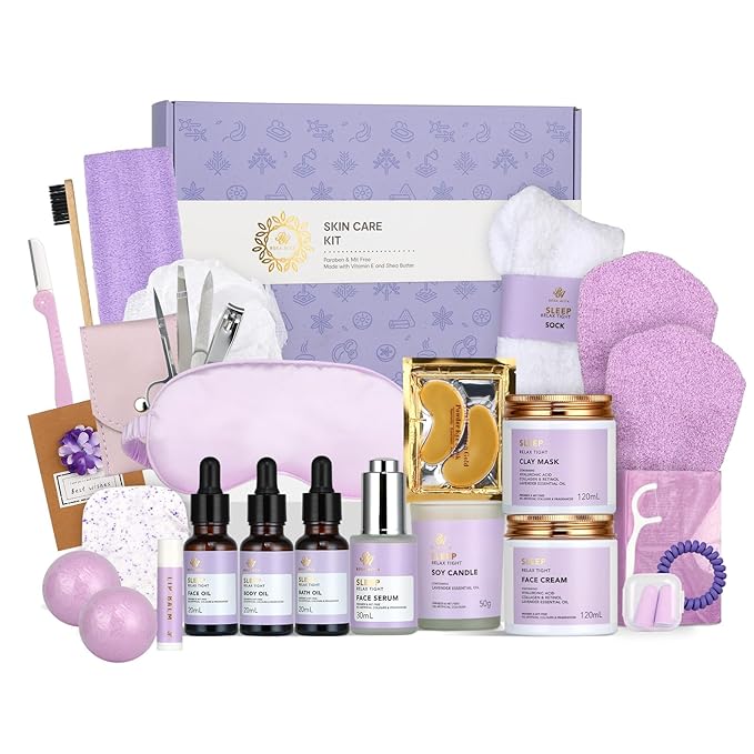 Skin Care Set for Women, 28Pcs Skin Care Kit includes Face Cream, Essential Oil, Scented Candle, Lavender Scented, Spa Birthday Gifts for Women, Mother's Day Gift