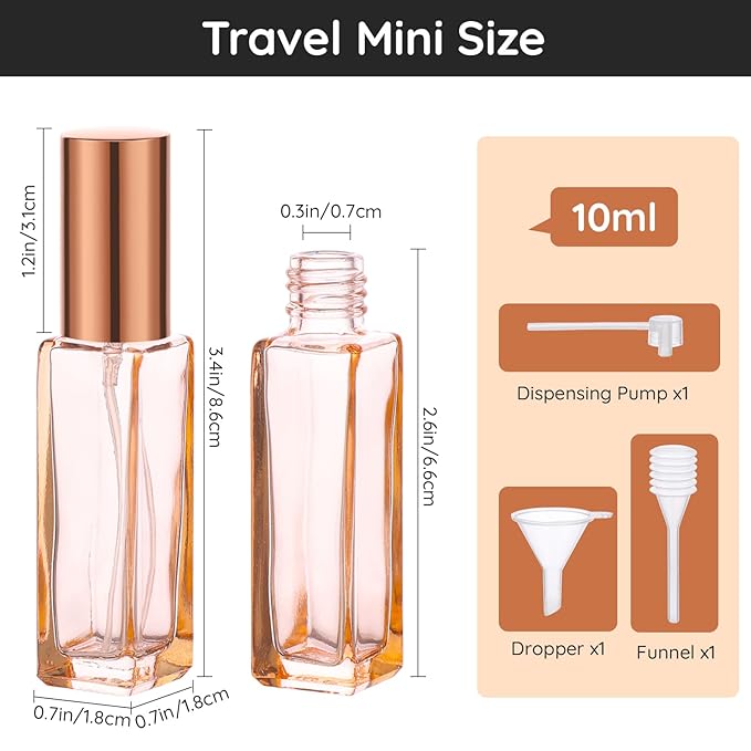 Segbeauty 5pcs 10ML Perfume Travel Refillable, Mini Cologne Perfume Bottles Empty, Portable Atomizer Sprayer for Perfume Travel Size Spray Bottle Pocket Glass Spray Bottles Toiletries Sample Dispenser