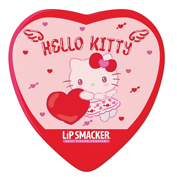 Lip Smacker Heart Tin Lip Balm Trio, Sweet & Fruity Flavors, Moisturizing & Hydrating Lip Care, Sheer Glossy Finish, Fun & Collectible Gift Set for All Ages - Hello Kitty