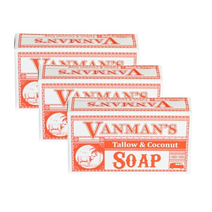 VanMan Beef Tallow and Coconut Oil Bar Soap – Pure Grass-Fed Beef Tallow Soap with Coconut Oil & Kaolin Clay, Subtle Grapefruit Scent, Hydrating & Nourishing, Clean Ingredients, 3.8oz - 3 Pack