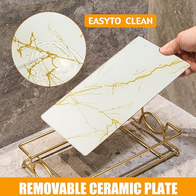 Vanity Tray Luxury Bathroom Counter Tray Glass Perfume Organizer Holder Cosmetics Makeup Skincare Display Decorative Vanity Trays for Bathroom Dresser Bedroom (Platinum, L)