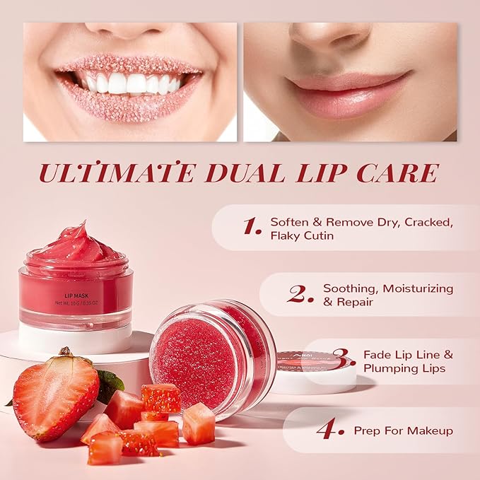 Lip Balm & Moisturizer Set, Lip Scrub & Lip Sleeping Mask- Overnight Treatment Lip Care Products | Moisturize & Nourish, Dry Cracked Lips, Intense Hydration with Vitamin C