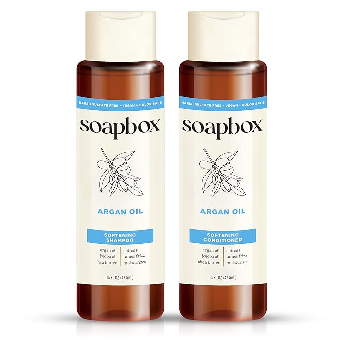 Soapbox Argan Shampoo & Conditioner Set, Volumizing, Vegan, Color Safe, Harsh Sulfate & Silicone Free, 16oz each (Pack of 2)