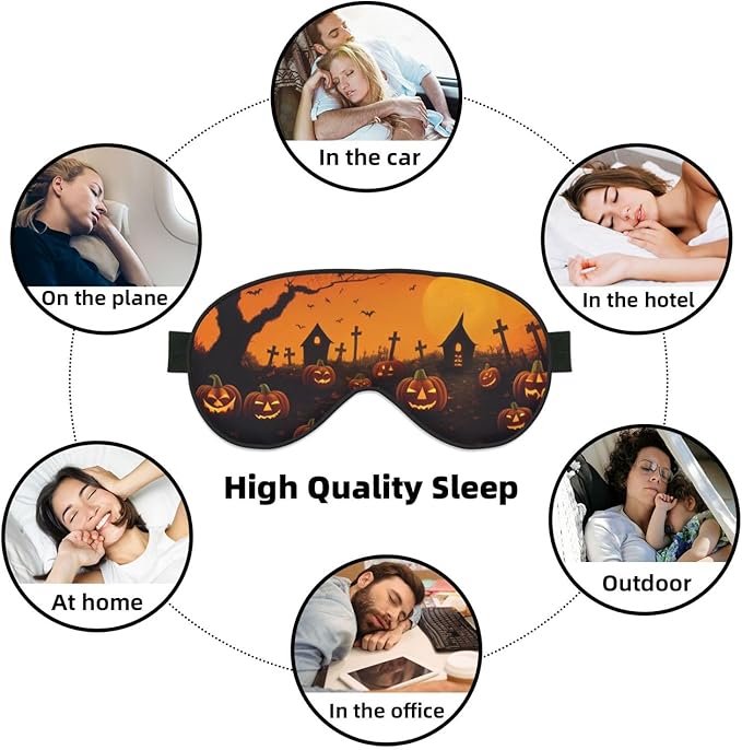 Sleep Mask Halloween Pumpkins Graveyard Spooky Night Comfortable Eye Mask with Adjustable Strap Soft Eye Cover Blindfold for Travel Yoga Nap Shift Work