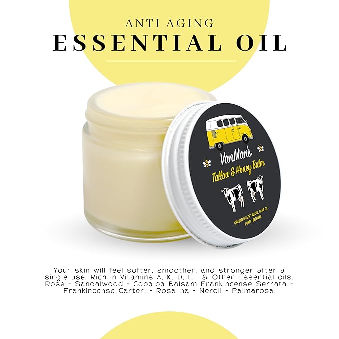 Vanman's Tallow and Honey Balm With No Added Scent (3 Pack) - Beef Tallow Face Moisturizer with Grass-Fed/Finished Beef Tallow for Skin, Organic Raw Honey and Beeswax, Cold Pressed Olive Oil - 2.5 oz