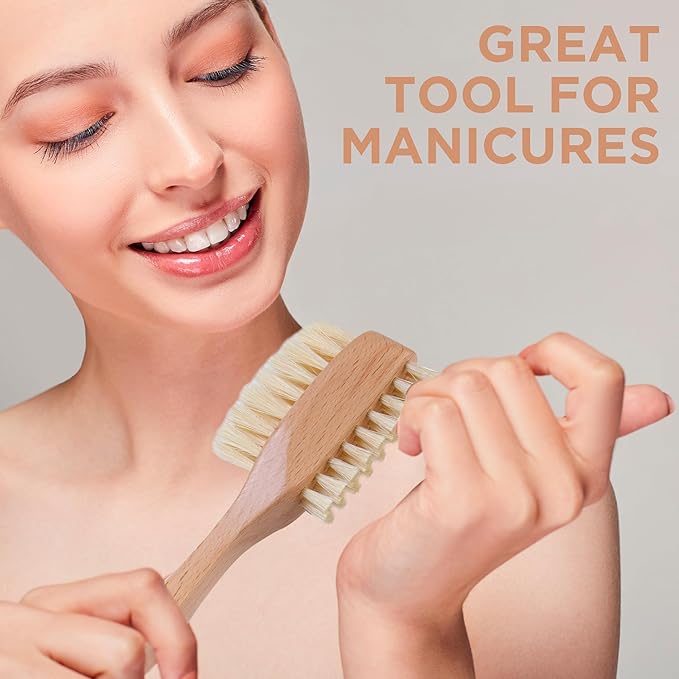 Takavu Nail Brush, Pure Boar Bristles, Natural Wood Handle, Nail Cleaning Brush for Scrubbing Fingernail Toenail Hand Feet, Dual Sided for Regular Manicure Nail Care Hygiene