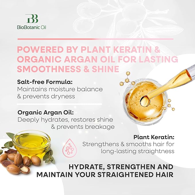 Bio Botanic Oil Range – Magic Conditioner for Straightened Hair with Plant Keratin & Organic Argan Oil, SLS-Free & Salt-Free, Deep Hydration in Just 3 Minutes, Maintains Long-Lasting Smoothness