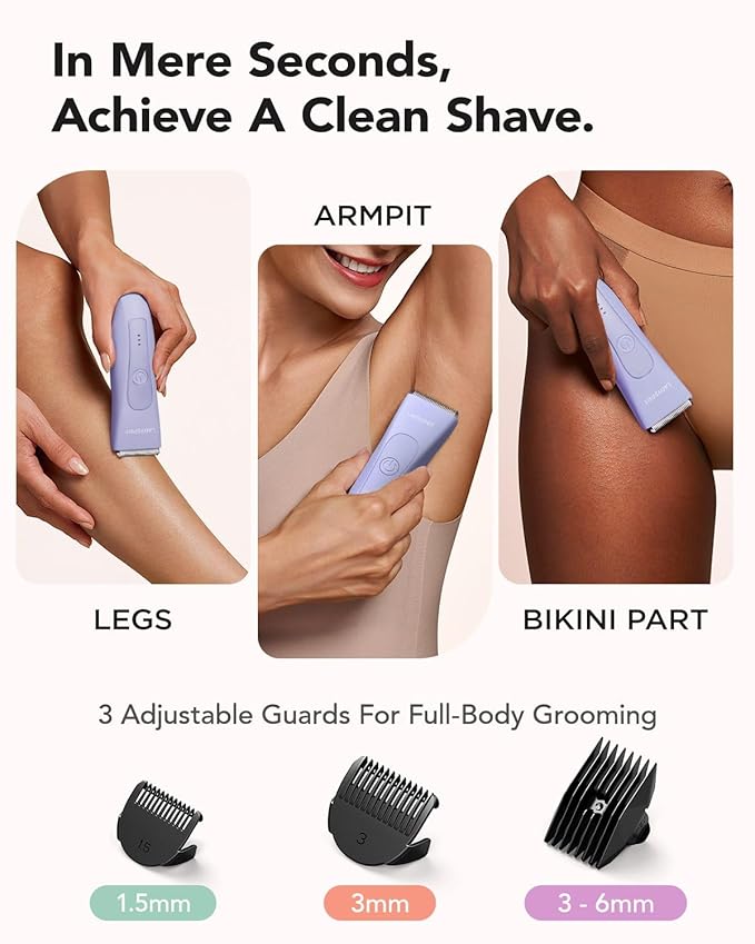 Bikini Trimmer for Women, Pubic Hair Trimmer Shaver for Women -Waterproof Hair Shaver Razors, LADYSPOT™ Shaving Sets,with 3 Guards,Replaceable Hypoallergenic Ceramic Blade,Wet/Dry(Purple)