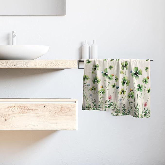 Giwawa St Patrick's Day Hand Towels Set of 2 Shamrock Floral Dish Towels Soft Absorbent Quick Dry Bath Towels for Kitchen Guest Gym Hotel Decor