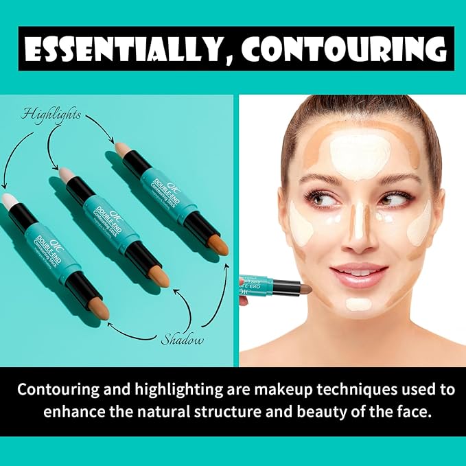 MEICOLY 2-in-1 Highlighter Contour Stick,Cool Toned Contour Stick,Makeup Highlighter Stick,Long Lasting Waterproof Bronzer Contour Pencil,Travel Cream Face Shaping Stick,03