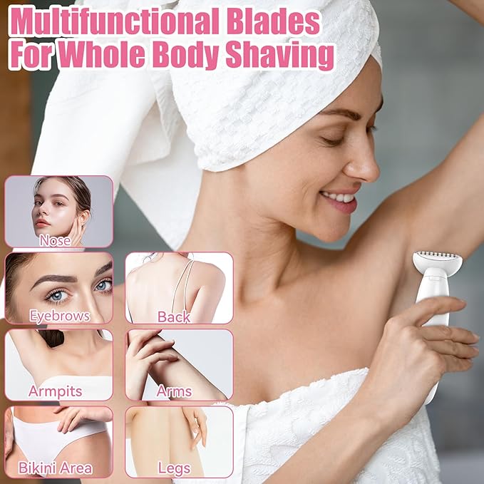 5 in 1 Bikini Trimmer for Women, Electric Razors for Women Pubic Hair Trimmer Waterproof Facial Hair Removal Cordless Electric Bikini Shaver with USB Charge Dock