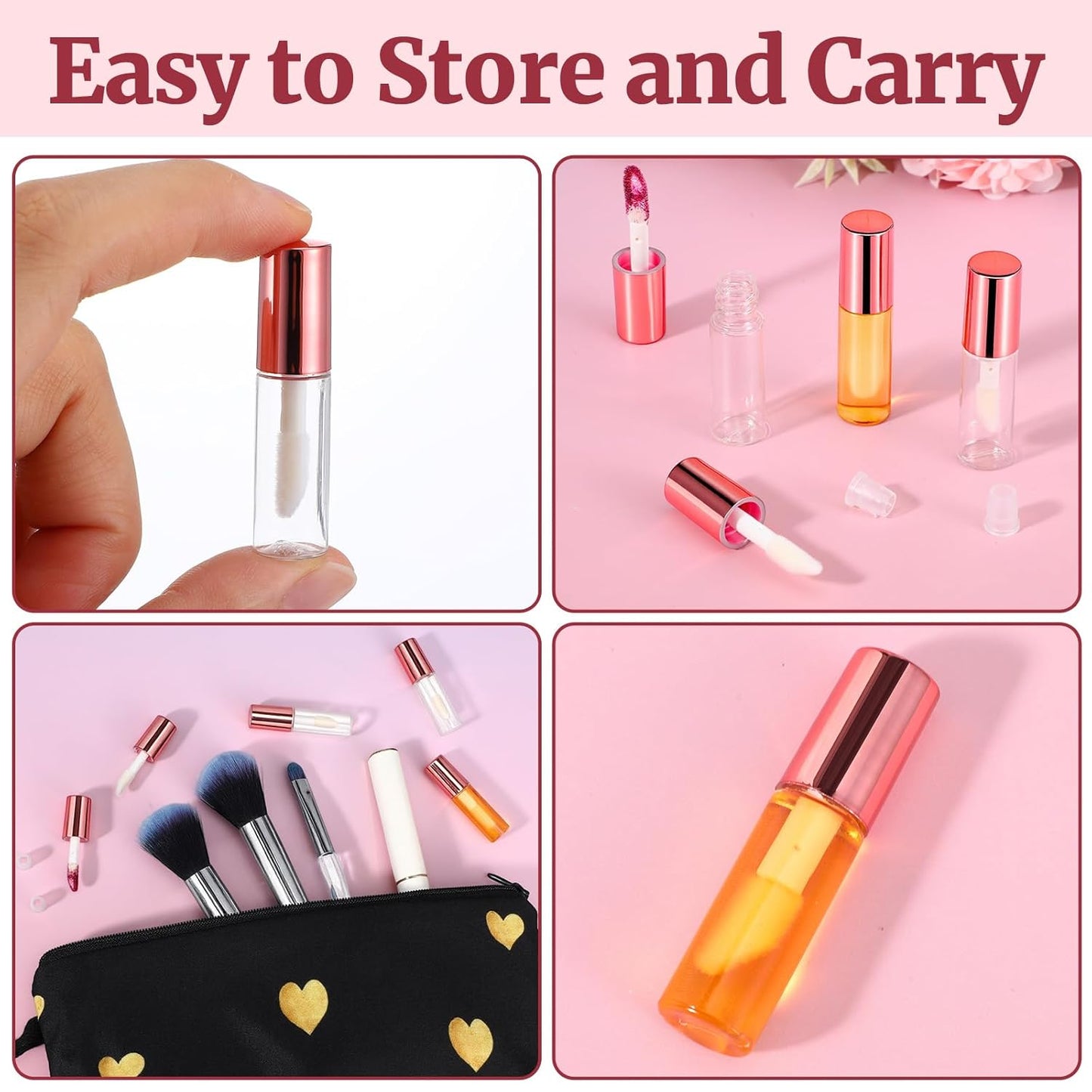 10 Pcs Empty Lip Gloss Tubes, 1.2ml Mini Refillable Lip Balm Bottles with Rubber Insert and Brush Clear Plastic Lip Balm Gloss Containers for Samples Lips Balms Travel Split and DIY Makeup