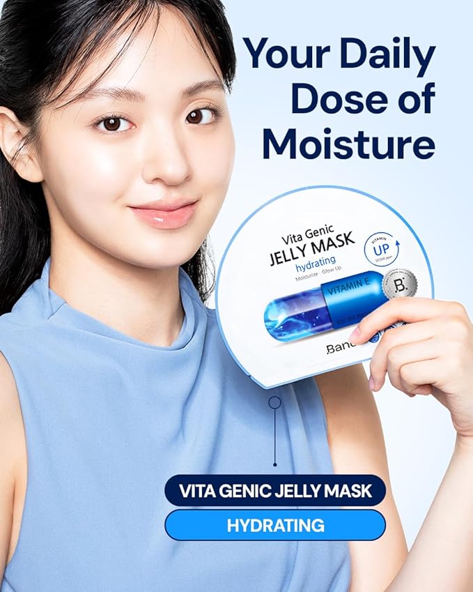 Vita Genic Jelly Face Hydrating Mask 10EA – Firming Sheet Mask for Sensitive Skin, Korean Glass Skin Care with Mineral Water, Vitamin C & Niacinamide, Fragrance-Free