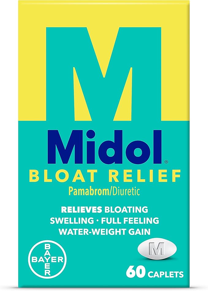Midol Bloat Relief Caplets with Pamabrom, Relieve Bloating Symptoms Before and During Your Period, Provides Up to 6 Hours of Relief for Women, 60 Count