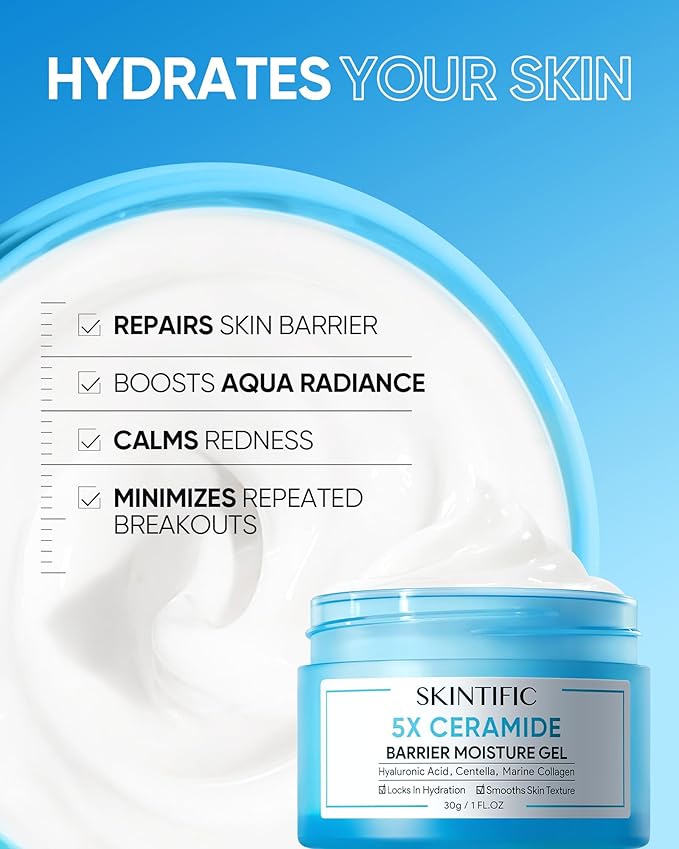 5X Ceramides Moisture Barrier Cream, Hydrating Skin Barrier Repair Face Moisturizer for All Skin Types with Hyaluronic Acid & Centella, Daily Moisturizer, Non-Comedogenic