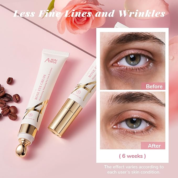 ANAI RUI Rose Caffeine Eye Cream for Dark Circles, Under Eye Serum for Puffiness Bags, Anti-Aging Eye Cream with Retinol, Collagen, Hydrating, Firming, Reduce Wrinkles and Fine Lines Daily 0.5 FL OZ