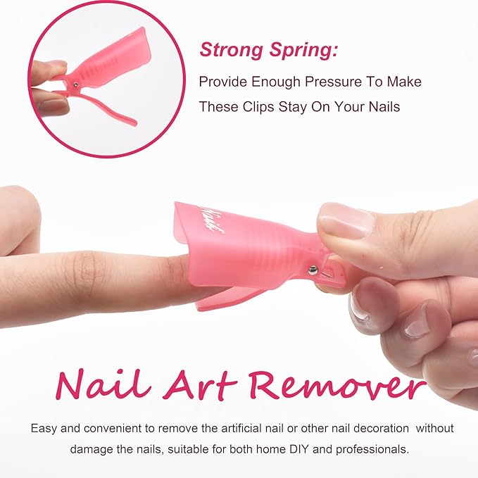 Gel Nail Polish Remover Tools Kit, with 10 Pcs Nail Clips, 400 Pcs Lint Free Nail Wipes, Nail Files 100/180, Buffer Block 400/4000, Nail Brush, Cuticle Pusher, Cuticle Peeler (Pink)