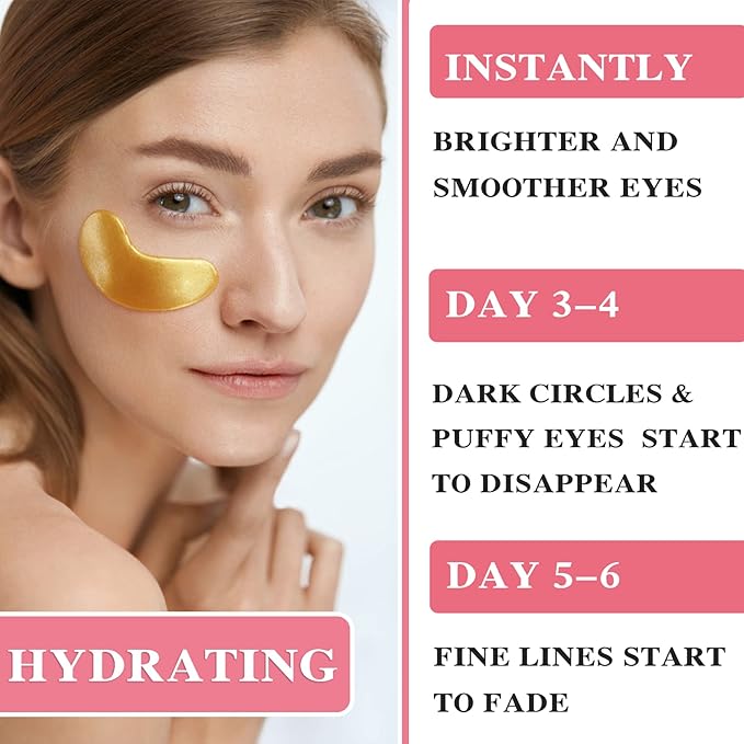 Under Eye Patches for Puffy Eyes & Dark Circles Treatments- 30 Pairs - Moisturizing Eye Mask for Reducing Fine Line,Hydrating Under Eye Pads,Improve Smooth Wrinkles and Under Eye Bags(Gold)