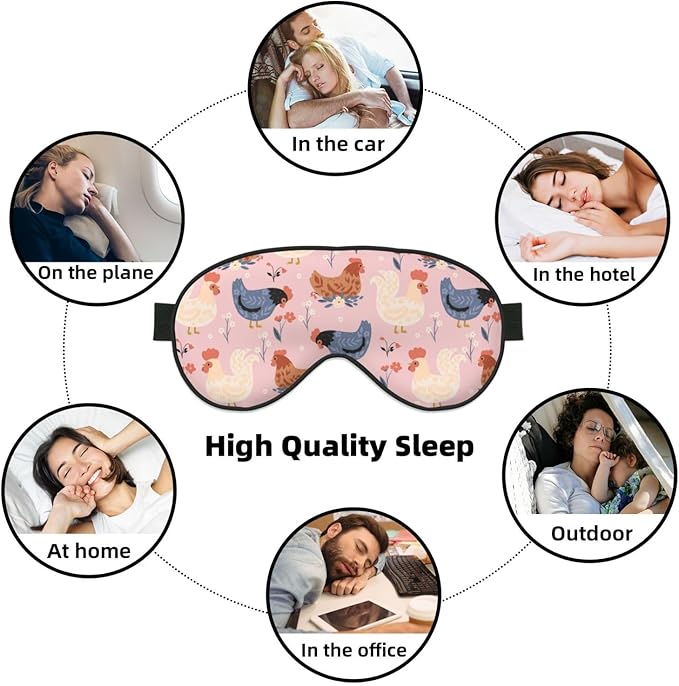Sleep Mask Cute Chickens and Flowers Comfortable Eye Mask with Adjustable Strap Soft Eye Cover Blindfold for Travel Yoga Nap Shift Work