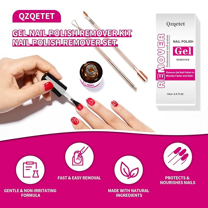 Gel Nail Polish Remover Kit – 15ML（0.5fl.oz） Fast Gel Remover No Soaking or Wrapping Needed, Includes Cuticle Pusher & Scraper, Easy Removal for Gel Nails, Perfect for Salons or Beginners