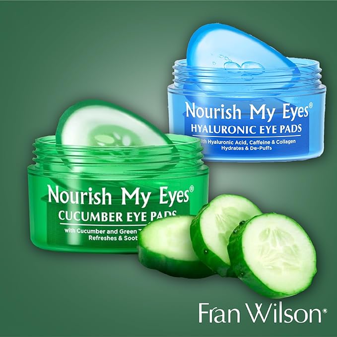 Fran Wilson NOURISH MY EYES Cucumber and Green Tea Pads - 36 Pads each At-Home Spa Treatment to reduce puffiness Revitalize Your Eyes: Easy-to-Use Cucumber Eye Pads for Dark Circles (Pack of 2)