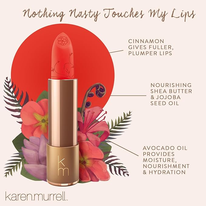 Karen Murrell - Natural Lip Stick 08 Coral Dawn - Red Lipstick - Matte Finish, 100% Natural Ingredients, Moisturizes & Hydrates Lips - Paraben & Cruelty Free