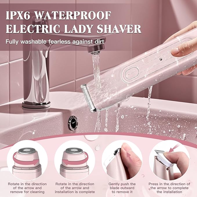 Bikini Trimmer Electric Razors for Women, 2-in-1 Dual-Head Cordless Body Hair Trimmer Facial Hair Removal for Face Lip Chin Pubic Underarm Legs, IPX6 Waterproof, Gifts for Women