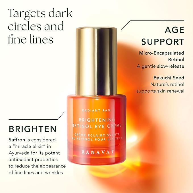RANAVAT Brightening Retinol Eye Cream - Anti Aging Eye Cream and Dark Circle Corrector to Help Target Fine Lines - Enriched with Micro-Encapsulated Retinol, Bakuchi Seed, & Saffron (0.5 oz)