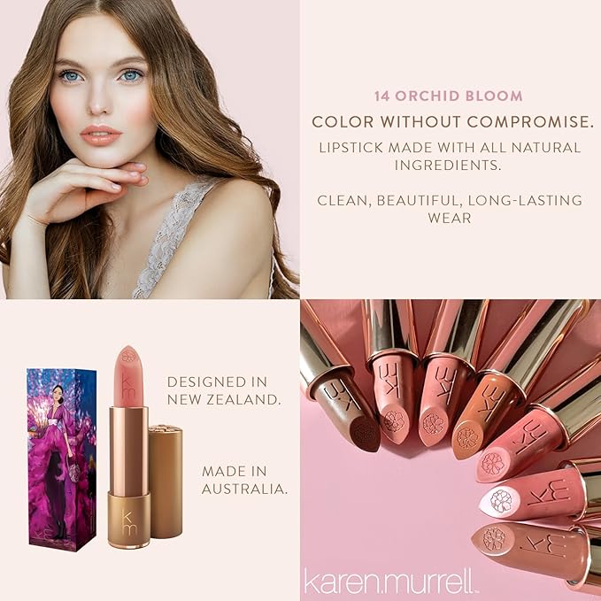 Karen Murrell - Natural Lip Stick - Lipstick 14 Orchid Bloom - Nude Lipstick - Matte Finish, 100% Natural Ingredients, Moisturizes & Hydrates Lips - Paraben & Cruelty Free