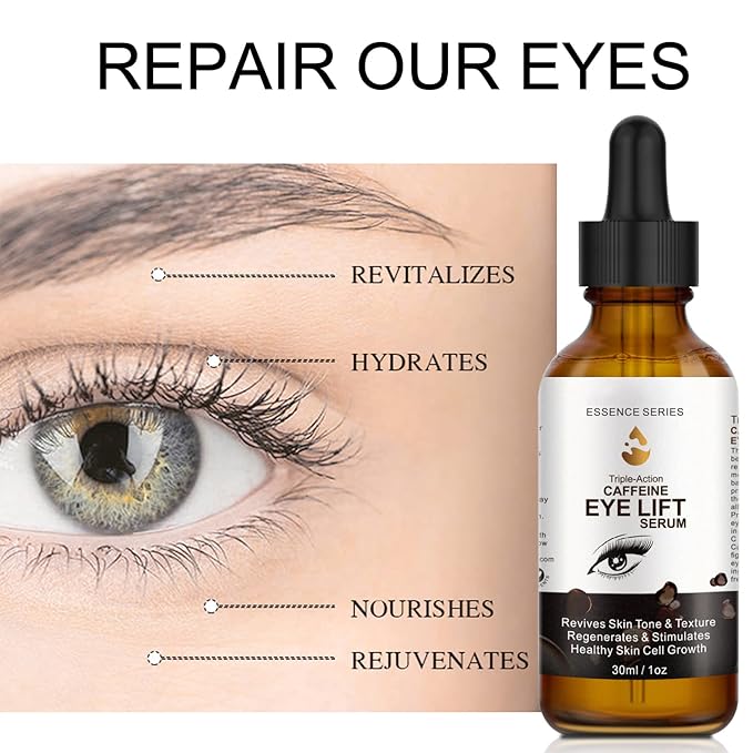 Caffeine Eye Serum - with EGCG, Vitamin C, Hyaluronic Acid, Collagen, Caffeine Eye Lift Serum - Reduces Puffiness, Dark Circles, Under Eye Bags, Wrinkles and Fine Lines Around The Eyes (30ml)