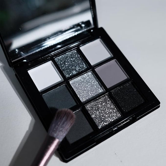 Erinde 9 Color Smokey Eyeshadow Palette, Highly Pigmented Matte & Glitter Shades,Black Silver Gray Eye Shadow Set for Halloween Makeup, Long-Lasting, Waterproof & Blendable, Reversal Star Smokey